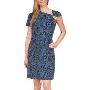 Michael Kors Black and Blue Asymmetrical Sheath Dress